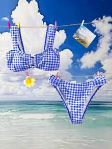 Swim Mod Bộ bikini nữ mới họa tiết chấm bi, dây đeo rộng, cổ chữ U, áo croptop và quần bikini xẻ cao, đồ bơi mùa hè gợi cảm. - Nhiều màu - Xem 3