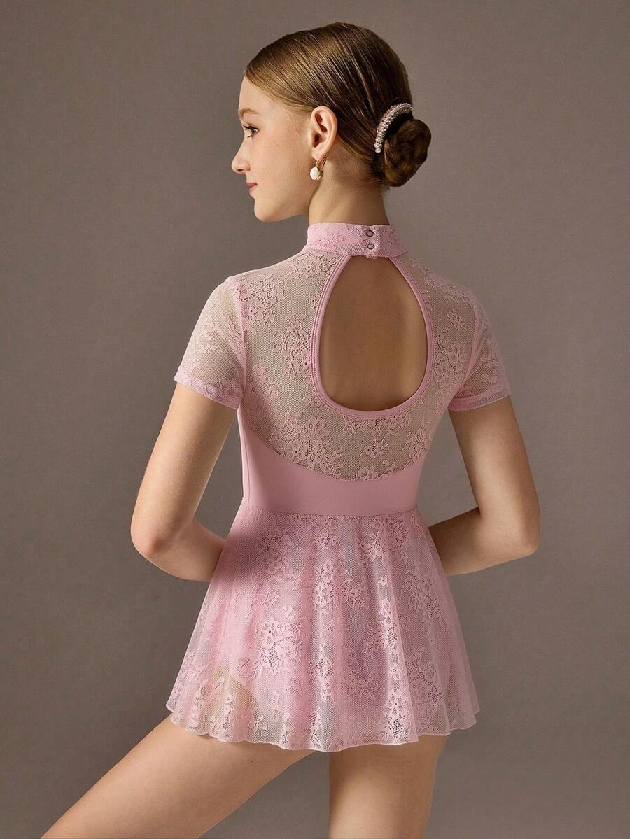 SHEIN 少女女孩粉色優雅秋季舞服連身衣,芭蕾舞,可愛,校園,返校季 - 粉色 - 查看 1