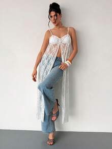 RiviMae Women's Elegant Sexy Layered Lace Camisole Top Golf White Summer - White - View 3