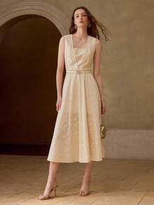 MOTF PREMIUM MINIMALIST SEXY FASHION CUT-OUT DESIGN LONG DRESS FOR WOMEN GOLF WHITE SUMMER - Apricot - View 5