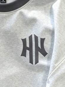 Manfinity Joysei 男士单色字母印花短袖休闲简约优雅圆领基础款T恤 - 彩色 - 查看 3