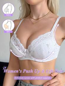 DesireSculpt 1 pieza Sujetador blanco inalámbrico y cómodo con parches de encaje para mujer - Blanco - Ver 3