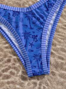 Swim Mod Bộ 2 món bikini in họa tiết ngẫu nhiên, dây đeo điều chỉnh được, kiểu dáng gợi cảm và thanh lịch, thích hợp cho bãi biển và tiệc bể bơi. - Màu xanh lam - Xem 5