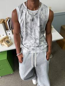 STEELVANCE Men's Casual Daily Branch Print Round Neck Tank Top, Summer - Grey - View 4