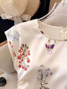 Selianne Women's Spring/Summer Satin Floral Print Waist Shaping Shirt, Suitable For Daily Commute - Apricot - View 4