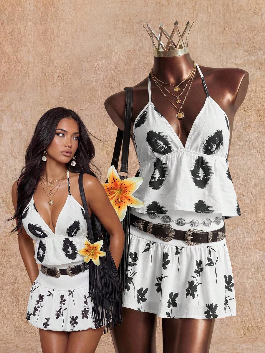 Elin Vora Fashionable Printed White Sexy Casual Camisole - Apricot - View 1