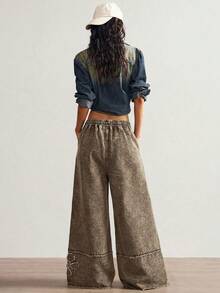 Bohemela Plus Size Patch Pocket Drawstring Waist Casual Wide Leg Pants Fall - Coffee Brown - View 2