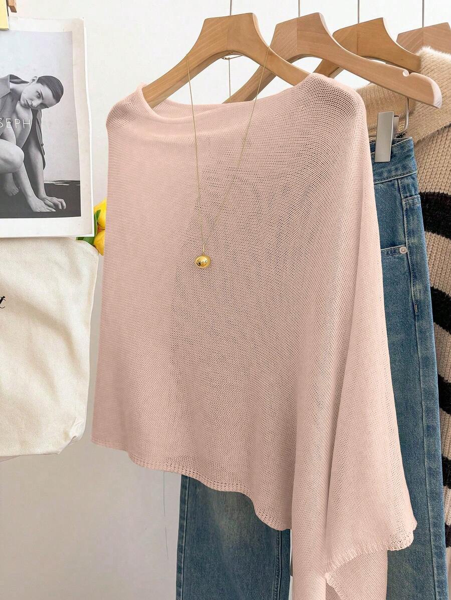 GlowEve Women's Casual Loose Vacation Style Poncho Sweater, Spring/Summer - Dusty Pink - View 1