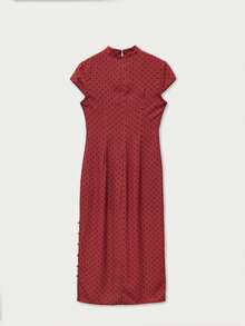 Nöista 女士波点休闲简约中长连衣裙，适合派对和外出穿着 - 紅色 - 查看 3