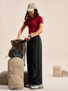 SHEIN Glamour Quần nữ cạp chun co giãn, kiểu dáng thường ngày đa năng, phù hợp mặc hàng ngày và chơi thể thao. - màu đen - Xem 3