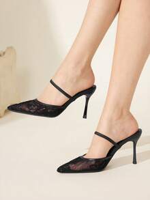 CUCCOO CHICEST Nuevos zapatos de tacón alto sexy y elegante de malla negra con punta para mujer - Negro - Ver 5