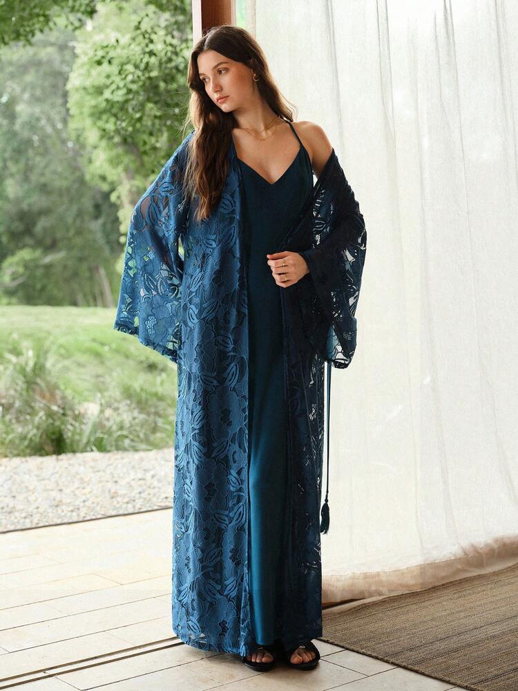 LACE TASSEL WAIST TIE LONG ROBE, SPRING/SUMMER