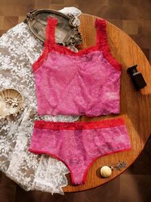 Divavoom 2pcs Plus Size Lace Wireless Bra Set - Hot Pink - View 3