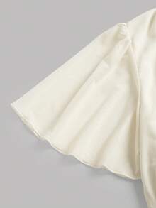 SHEIN Pitira Kids Teen Girls Elegant Ruched High Waist A-Line Flare Sleeve Dress, Suitable For Party, Daily, Beach, Vacation Modest White Dress White Maxi Dress White Dress For Women Bridesmaid Dress Squishy Girly Era Elegant Outfit - Apricot - View 7