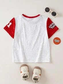 LOONEY TUNES X SHEIN Áo thun ngắn tay cổ tròn in hình thỏ phối màu phong cách thường ngày cho bé trai, thích hợp mặc mùa hè. - trắng - Xem 3