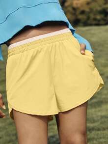 WanderVale Women's Low-Stretch Color Block Shorts - Light Yellow - View 1