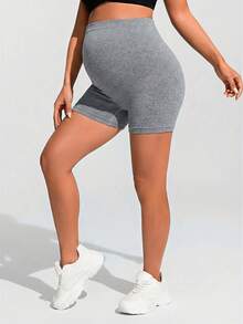 SHEIN Adjustable Waist Casual Sports Shorts For Pregnant Women - Dark Grey - View 5