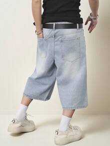 RONVEXI Pantalones cortos anchos y holgados de mezclilla con bolsillos para hombres - Lavado ligero - Ver 2