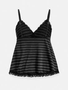 ROMWE Fairycore Plusstorlek Dam Spets Patchwork Randigt & Enfärgat Camisole - Multifärgad - Visa 4