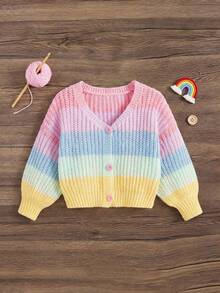 SHEIN Toddler Girls Colour Block Drop Shoulder Cardigan - Multicolor - View 2