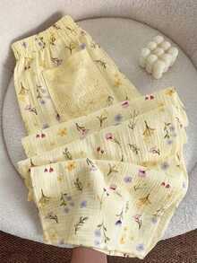 GlowEve Pantalones anchos de verano para mujer con estampado de encaje y parches en blanco - Amarillo claro - Ver 1