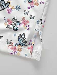 PopScrub Bộ đồ 2 món nữ gồm áo cổ chữ V tay ngắn màu trắng in hình bướm và hoa, có túi và thiết kế tai thỏ, xẻ tà, và quần ống đứng, thích hợp làm đồng phục y tá mùa xuân/hè, trang phục thường ngày, bộ đồng phục. - Nhiều màu - Xem 3