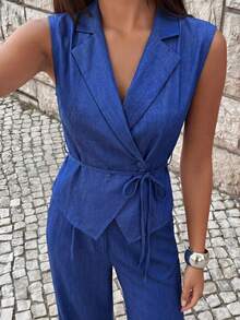 Avantive Women's Solid Color Vintage Distressed Sleeveless Vest - Blue - View 7