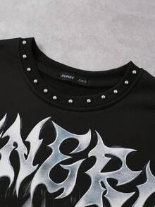 ROMWE MEN Street Life Men's Rivet Decor Blurred Portrait Print Loose Fit Tank Top - Black - View 2