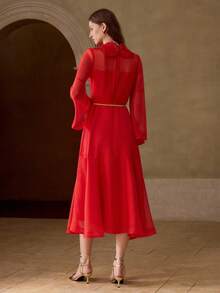 MOTF PREMIUM WOMEN'S ELEGANT FASHION BELL SLEEVE MID-LENGTH DRESS - Bright Red - View 3