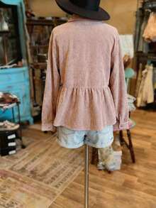 Women's Front Button Long Sleeve Pocket Casual Shirt - Pink - View 2