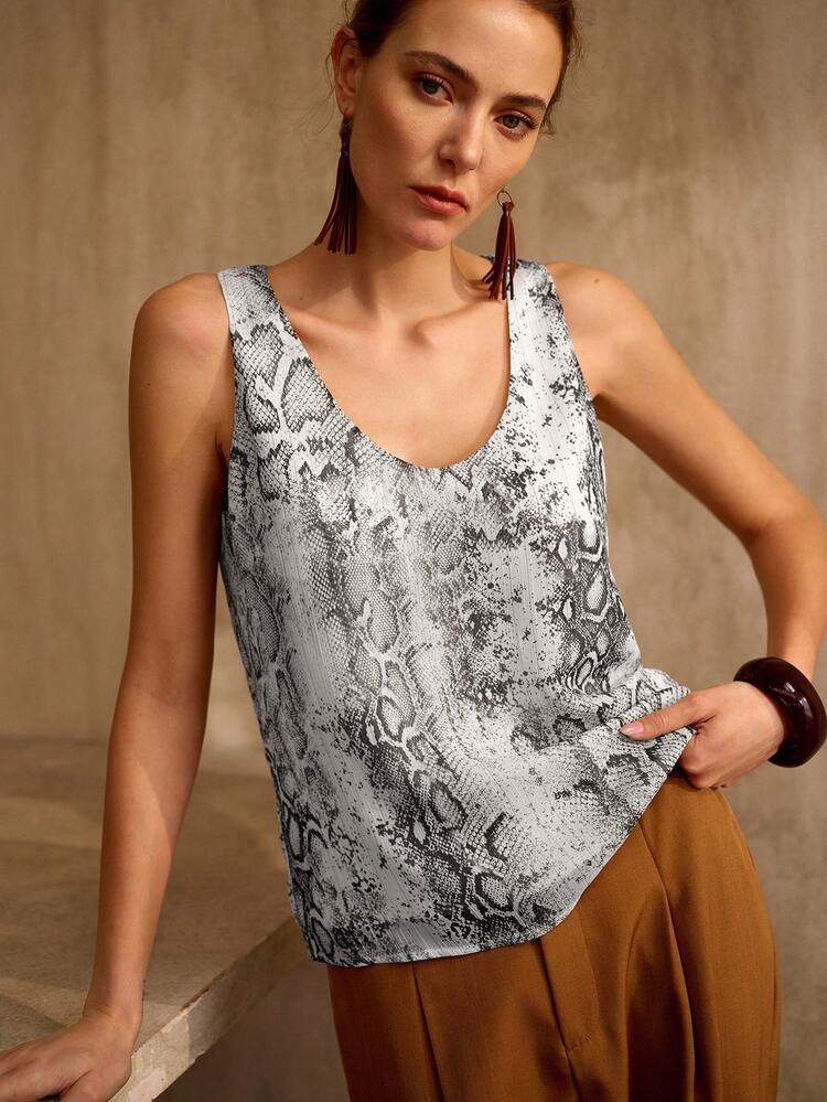 LIGHTWEIGHT SNAKE SKIN PRINT TANK TOP, ANIMAL PRINT, VINTAGE STYLE, SPRING/SUMMER