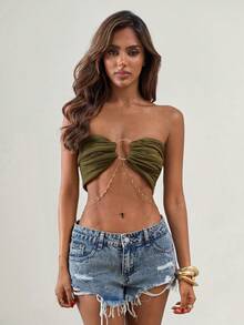 SHEIN ICON Women's Sexy Minimalist Solid Color Cropped Tank Top, Versatile Wear For Summer - Green - View 3