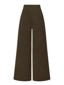 SHEIN LUNE Quần dài nữ cỡ lớn thời trang tối giản, ôm dáng, thoải mái - Cà phê nâu - Xem 2