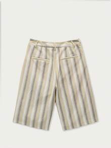 Nöista Striped Culotte Shorts With A Medium-Waist Fit And Wide Leg Pkets.Perfect For Office Vacation-To-Holiday Styling, Vacations, Bermuda Pants, Pool Party - Yellow - View 7