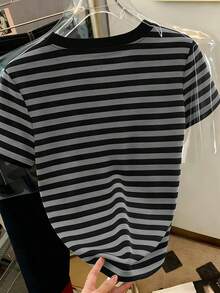 Resyla Áo len chui đầu dáng ôm thời trang thường ngày, áo thun tay ngắn kẻ sọc đen xám dành cho nữ. - trắng - Xem 2