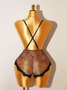 Bare Chapter/Leopard Print Deep V-Neck Backless Adjustable Strap Women's Bodysuit, Single Piece - Multicolor - View 7