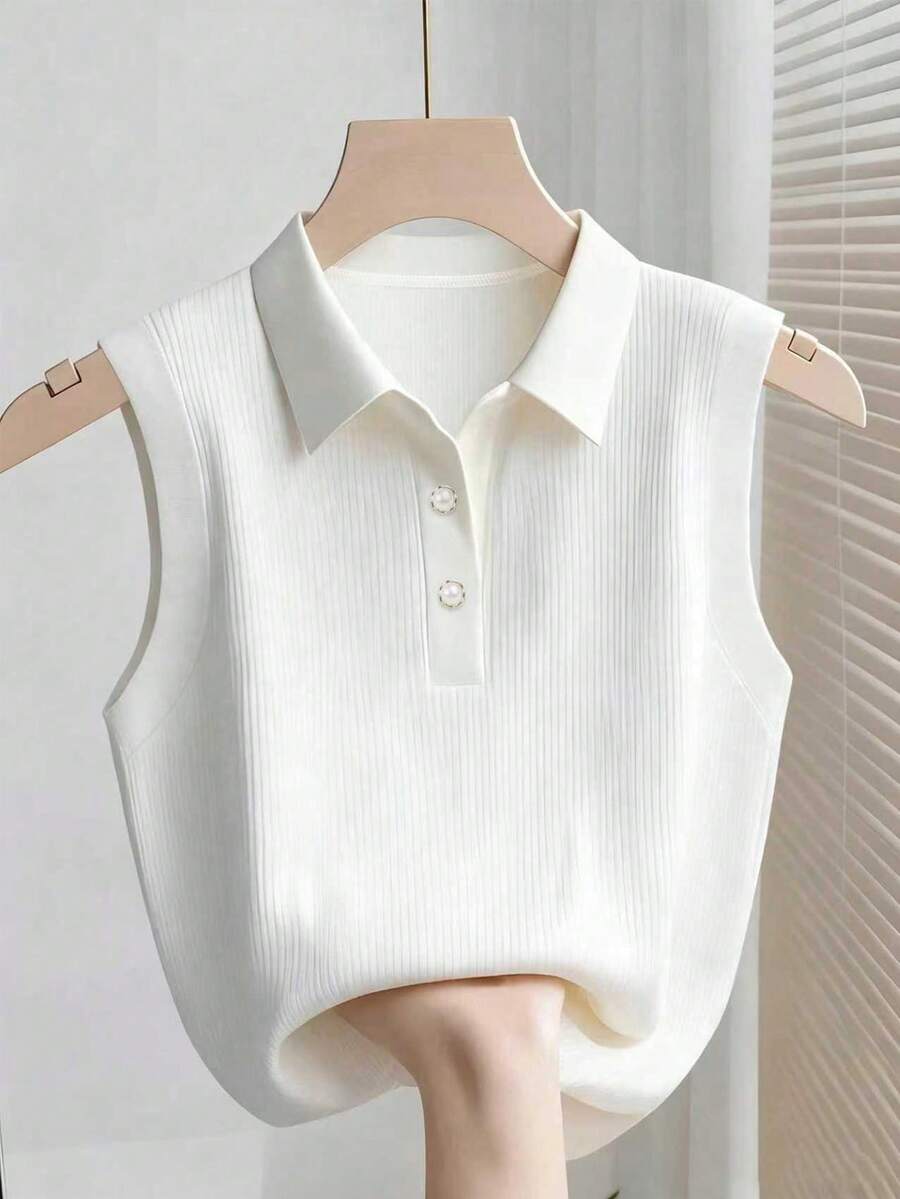 GlowEve CURVE Camiseta sin mangas de talla grande con bloques de color acanalados, adecuada para primavera, atuendo de fiesta de carnaval - Blanco - Ver 1