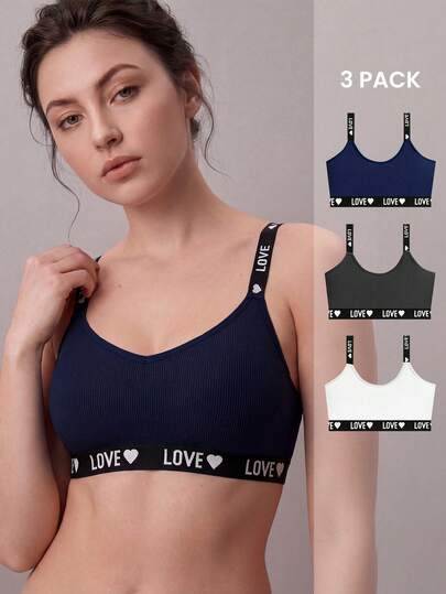 Liftille Set de 3 piezas de sujetador de mujer con estampado jacquard de corazón y letra