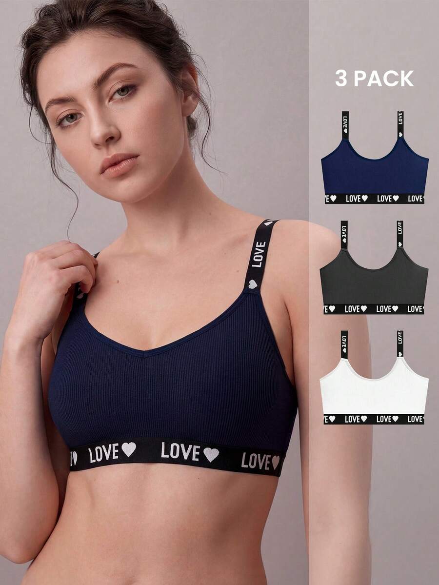 3件套女士心形字母提花文胸套装 - 彩色 - 查看 1