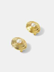 MOTF PREMIUM GOLDEN YELLOW TEXTURE IMITATION PEARL EARRINGS - Yellow Gold - View 4