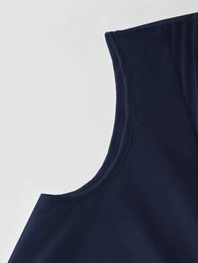 Linhara Plus Size Women Round Neck Button-Up Shirt, Spring/Summer - Navy Blue - View 3