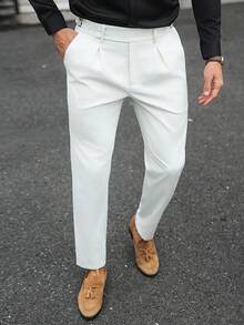 Manfinity Bizformal 男士锥形裤，腰部搭扣设计，商务休闲裤，修身复古时尚休闲裤 - 卡其色 - 查看 3