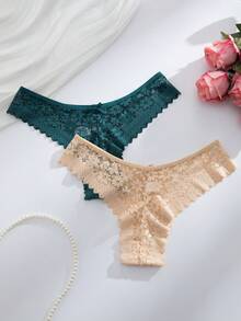 SHEIN 12pcs/Set Romantic Sexy Lace Women's Thong Panties, Multicolor - Multicolor - View 5