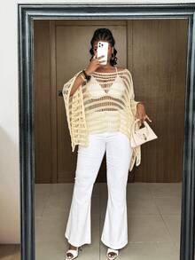 Maweii 女士休闲宽松露肩套头毛衣，适合日常、通勤、度假、海滩、假日等多种场合，大码可选，黄色 - 黃色 - 查看 4