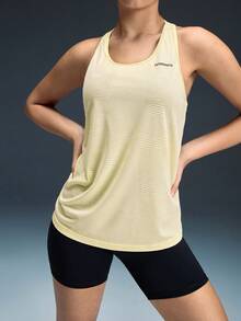 Powerista Áo tank top thể thao nữ đa năng in chữ, chất liệu lưới xuyên thấu, kiểu dáng thường ngày. - Màu vàng - Xem 5