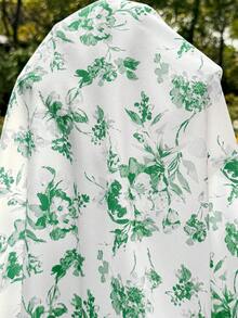 SHEIN Maternity Floral Print Ruched Square Neck Short Sleeve Dress For Summer - Green - View 7