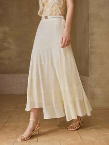 MOTF PREMIUM WOMEN'S ASYMMETRICAL HEM LONG SKIRT, VERSATILE GIRLISIM GOLF PASTAL AUTUMN - Apricot - View 6
