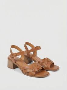 CUCCOO BIZCHIC Giày sandal cao gót mũi vuông kiểu dáng đơn giản dành cho nữ, giày đi hàng ngày, giày đi nghỉ hè. - màu nâu - Xem 4