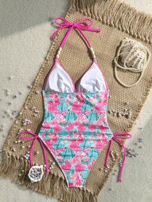 Swim Vcay Áo tắm một mảnh nữ thanh lịch, tối giản, thoải mái, thích hợp cho kỳ nghỉ biển, lãng mạn, dễ phối đồ, tươi mới, họa tiết vỏ sò, buộc dây vai. - Nhiều màu - Xem 2