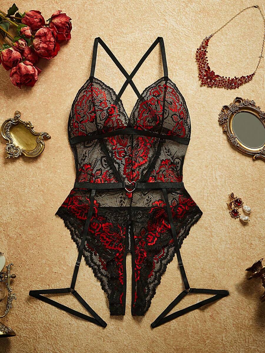 Spicy Aura 2pcs Women Lace Sexy Bodysuits (Wireless/Garters) For Going Out - Multicolor - View 1
